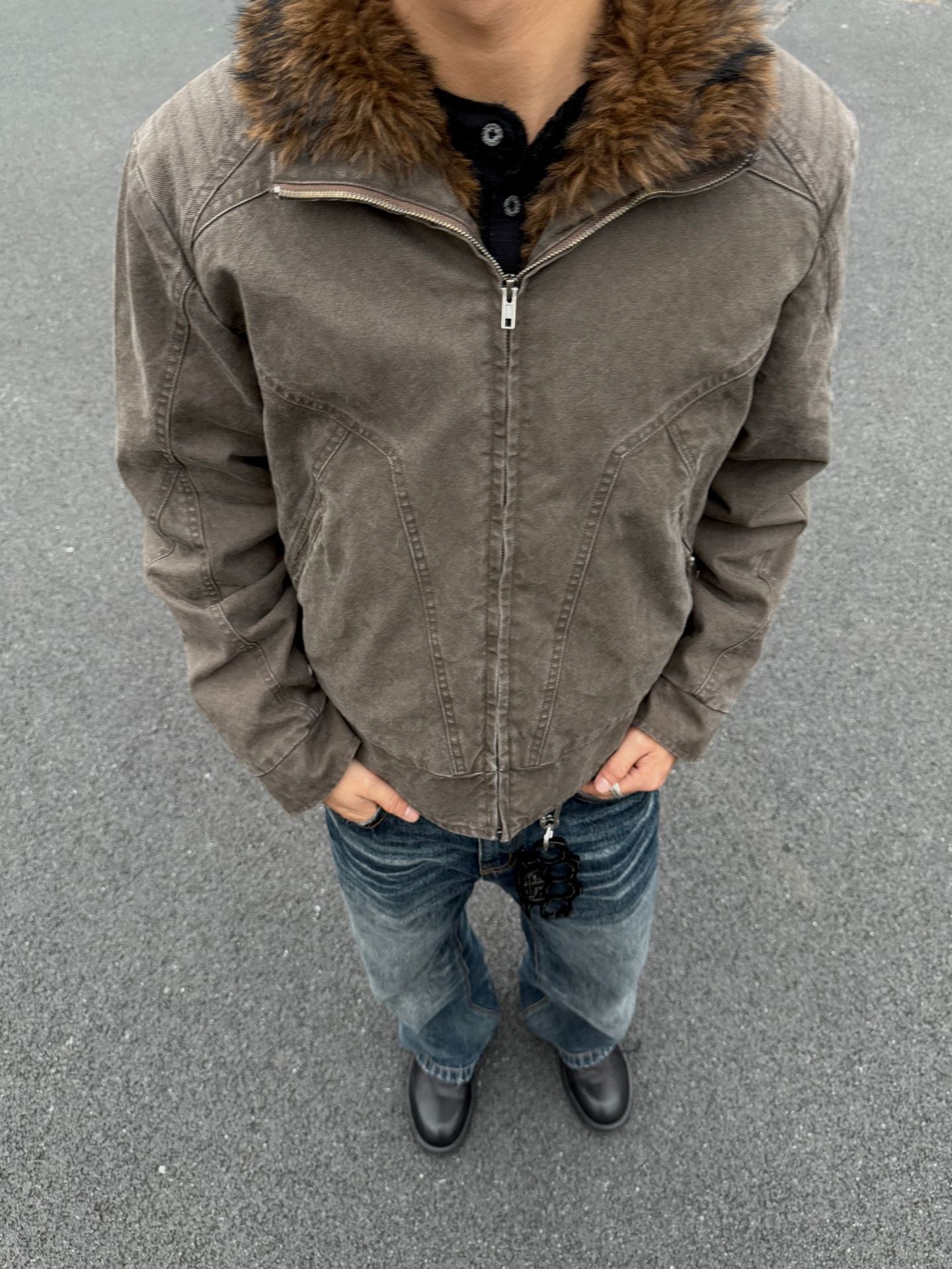 EME Stand-up Neck Zip Vintage Jacket