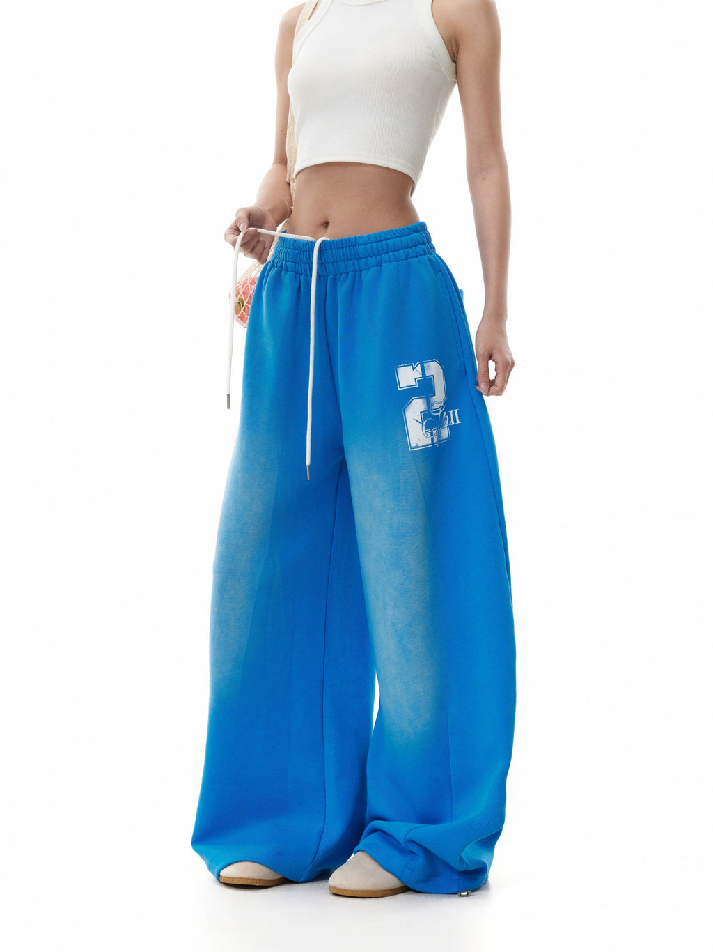 BTSG washed gradual blue wide-leg drawstring sweatpants