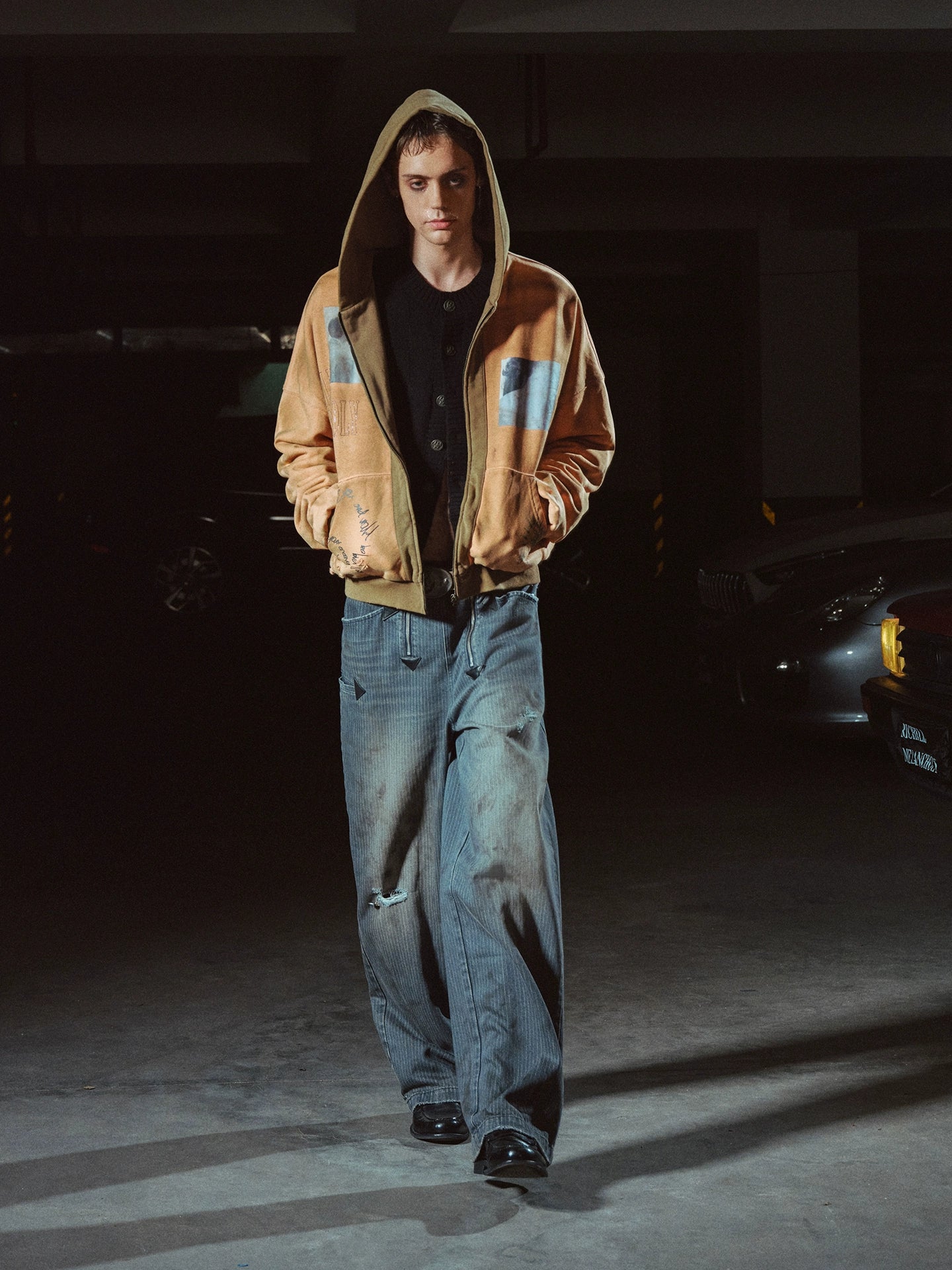 RICHILL Contrasting Color Hand-drawn Illustration Hooded Sweater