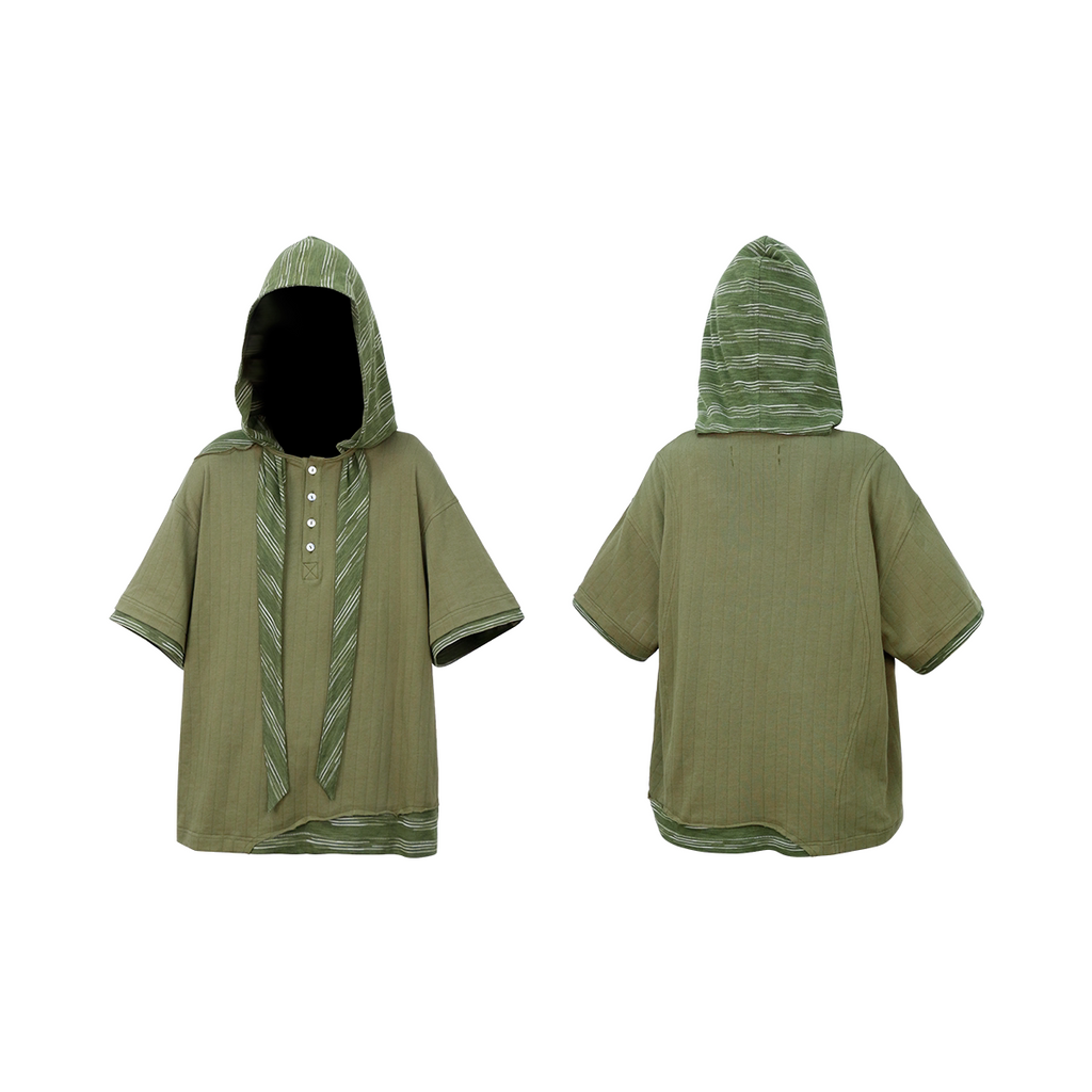 RELABEL Removable Hood Dark Knitted Tee