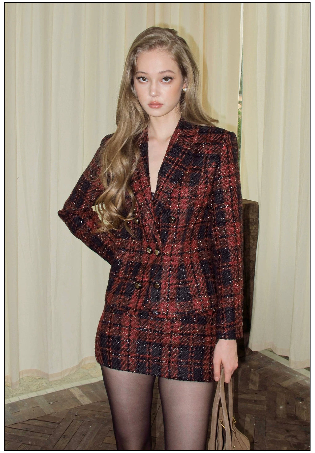 FINDYAWINGS Plaid Tweed Jacket Skirt Set
