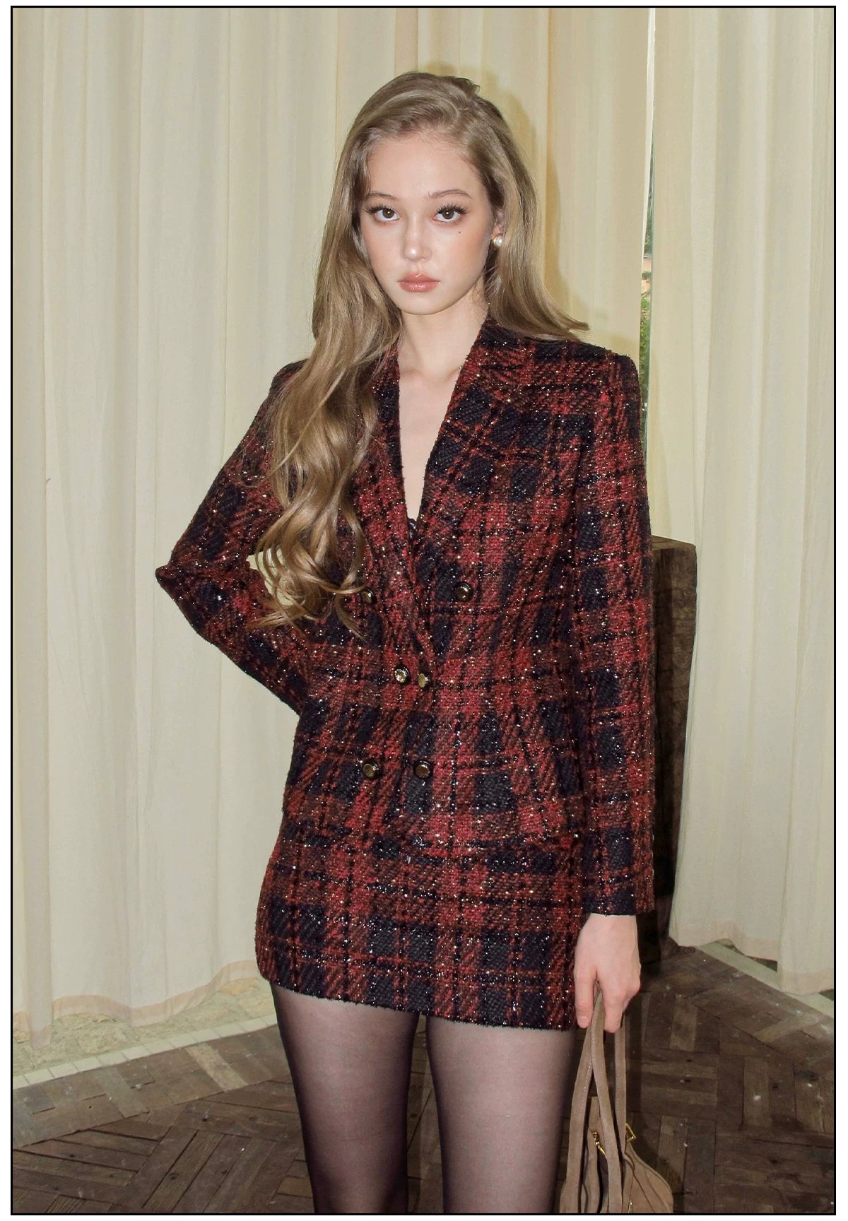 FINDYAWINGS Plaid Tweed Jacket Skirt Set
