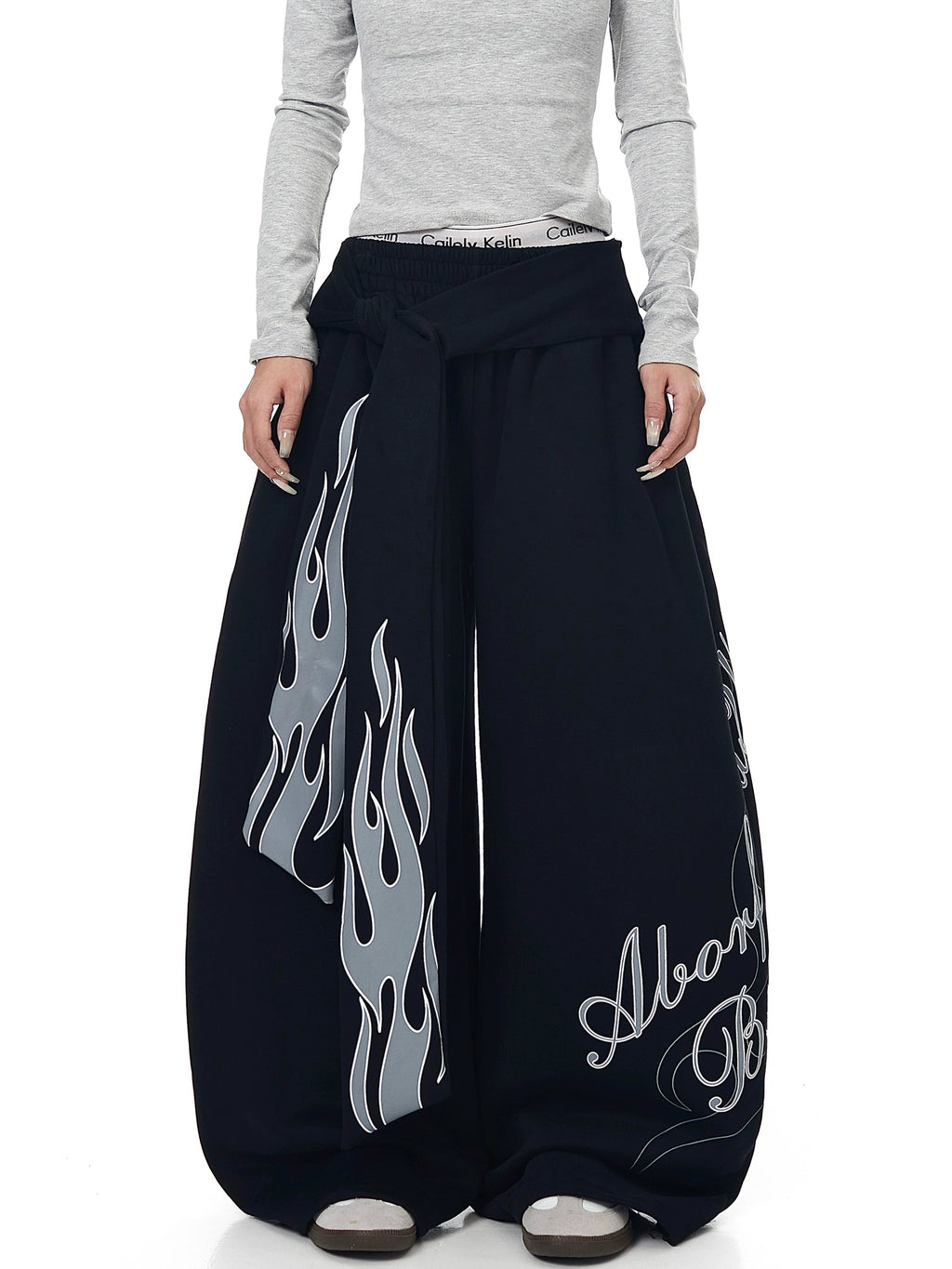 BLACKLISTS Flame Letter Print Strap Scimitar Sweatpants