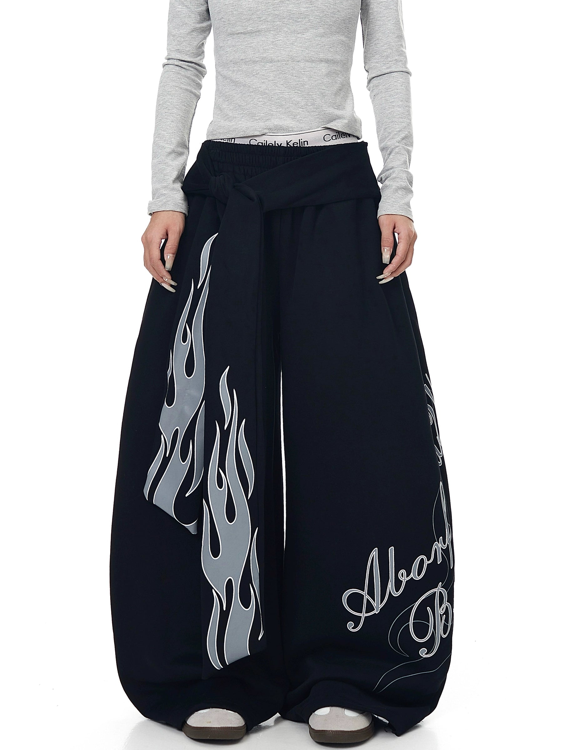 BLACKLISTS Flame Letter Print Strap Scimitar Sweatpants