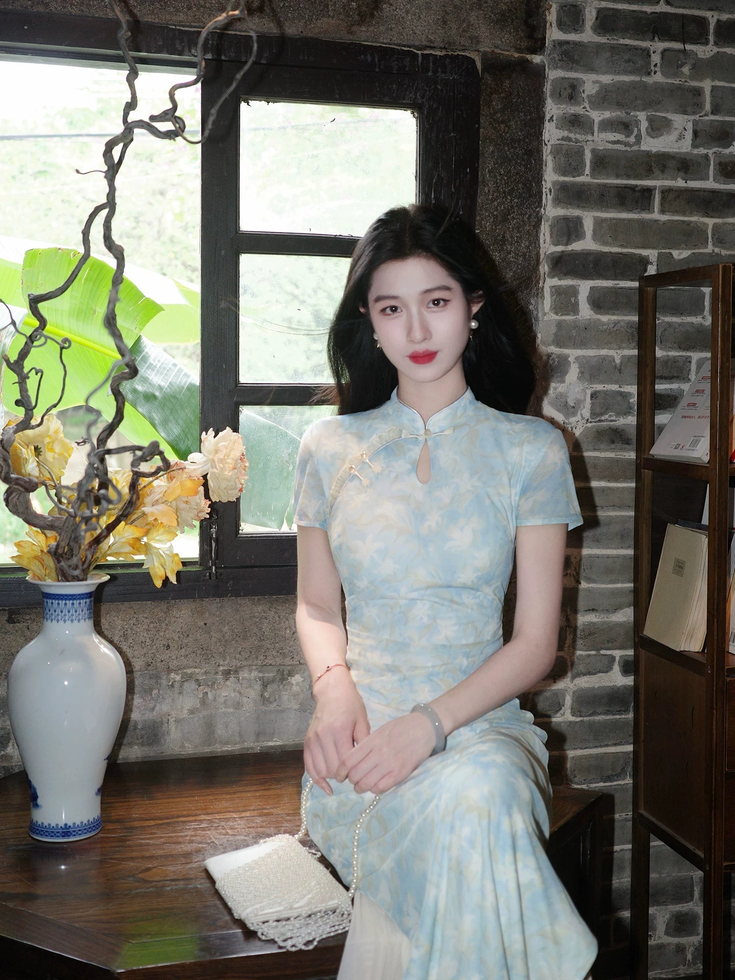 ZIHE Floral Mesh Stretch Cheongsam Slim Dress