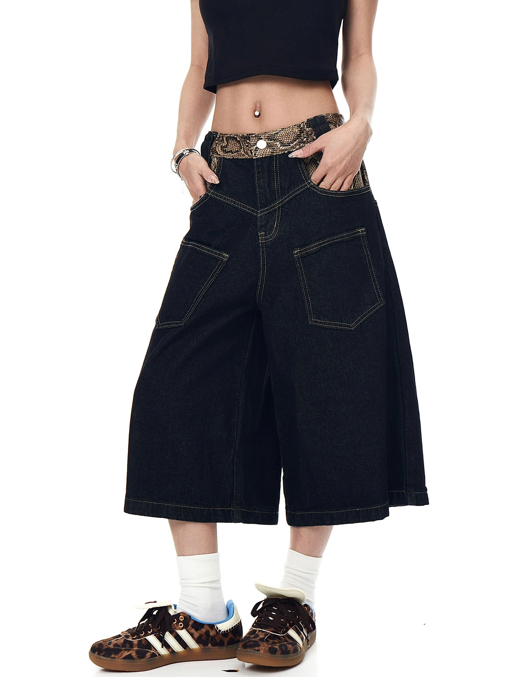 BLACKLISTS Primary Color Stitching Python Denim Shorts