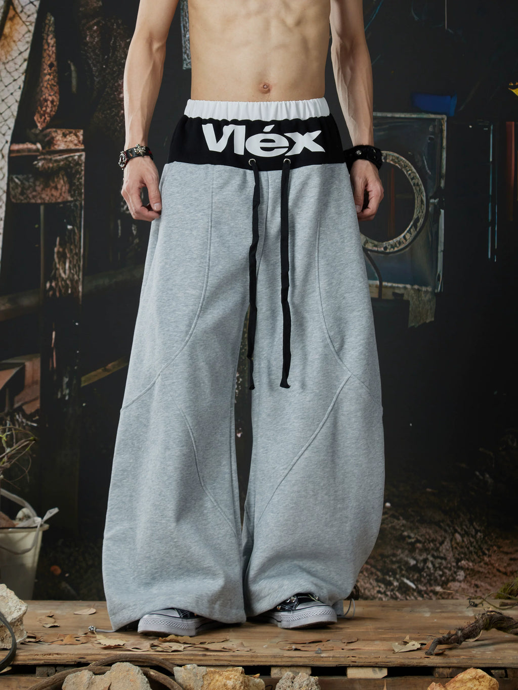 NUndeFineD Splicing Fart Curtain Loose Sweatpants