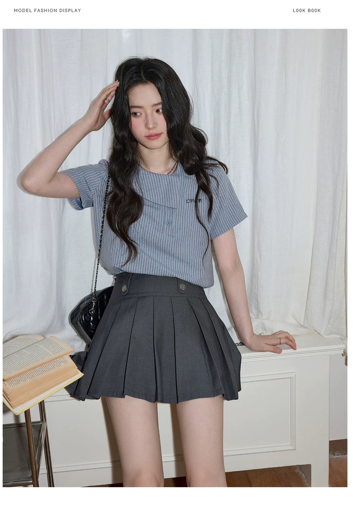 XUJING POLO Collar Striped Short-sleeved Shirt