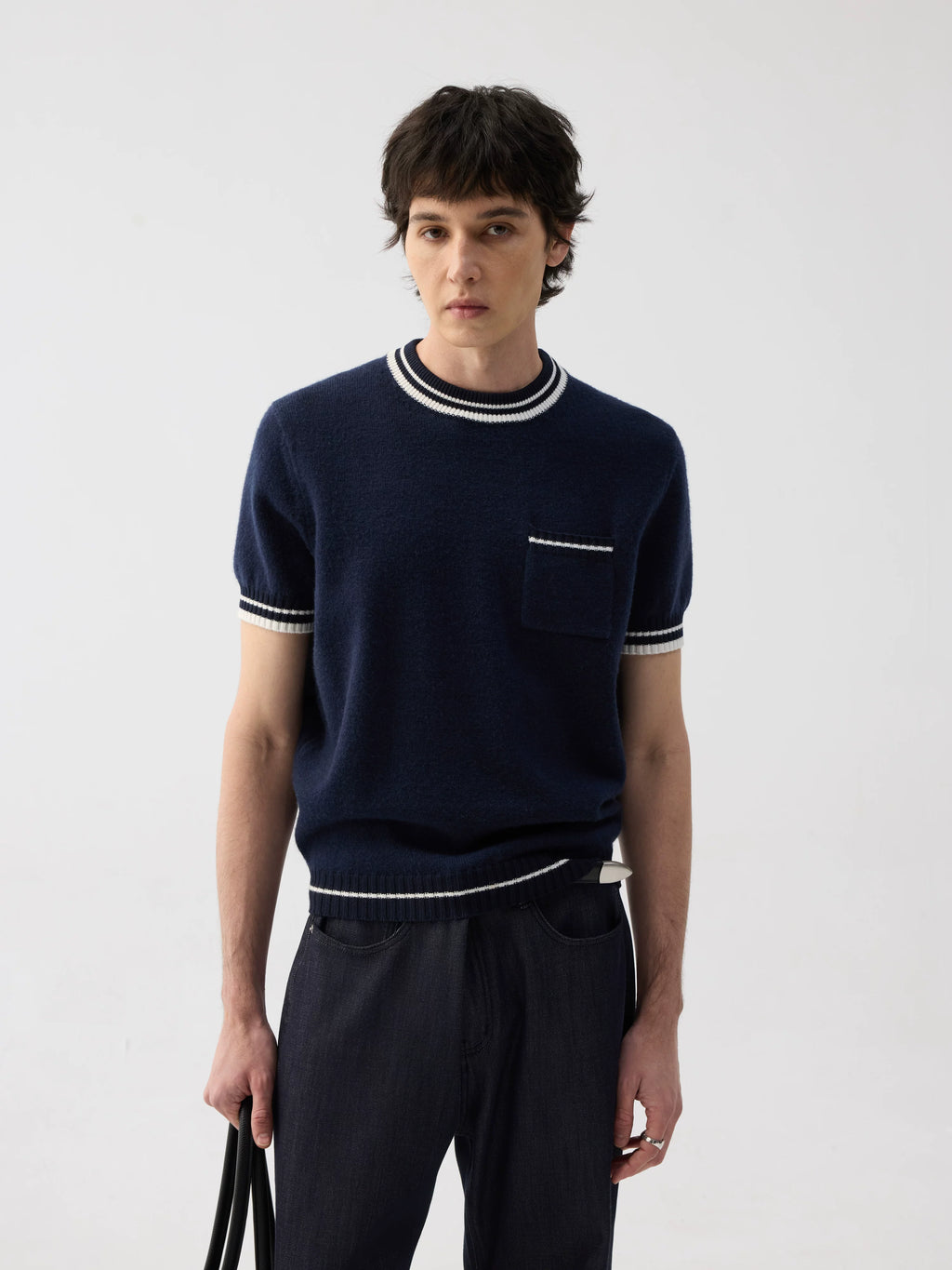 TERRAINCOGNITA Contrast Color Soft Waxy Casual Knitted Tee