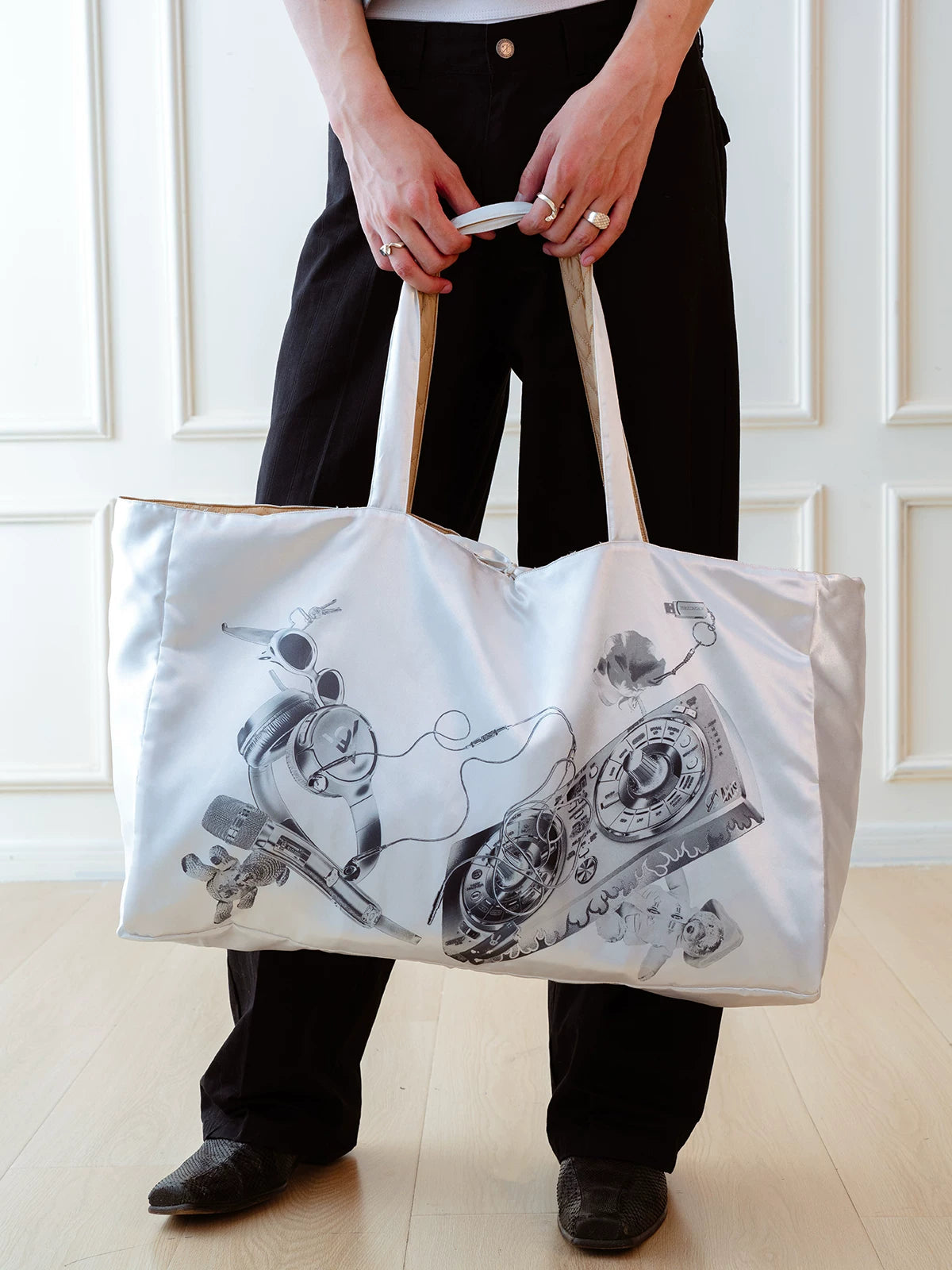 KADAKADA X 2th Desire Black and White Music Personality Double-sided Multi-purpose Tote Bag