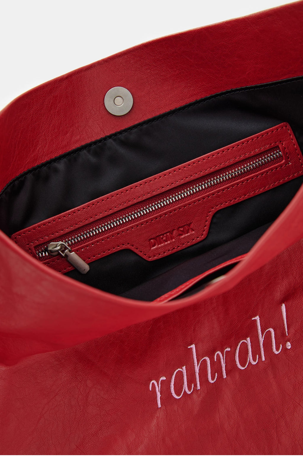 DirtySix "rahrah!" contrasting embroidery large-capacity soft leather tote bag