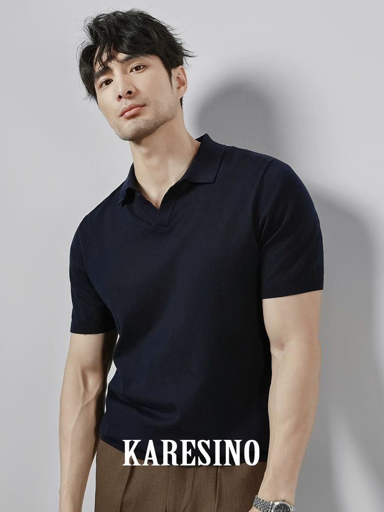 KARESINO Casual Lapel Knitted Polo Shirt