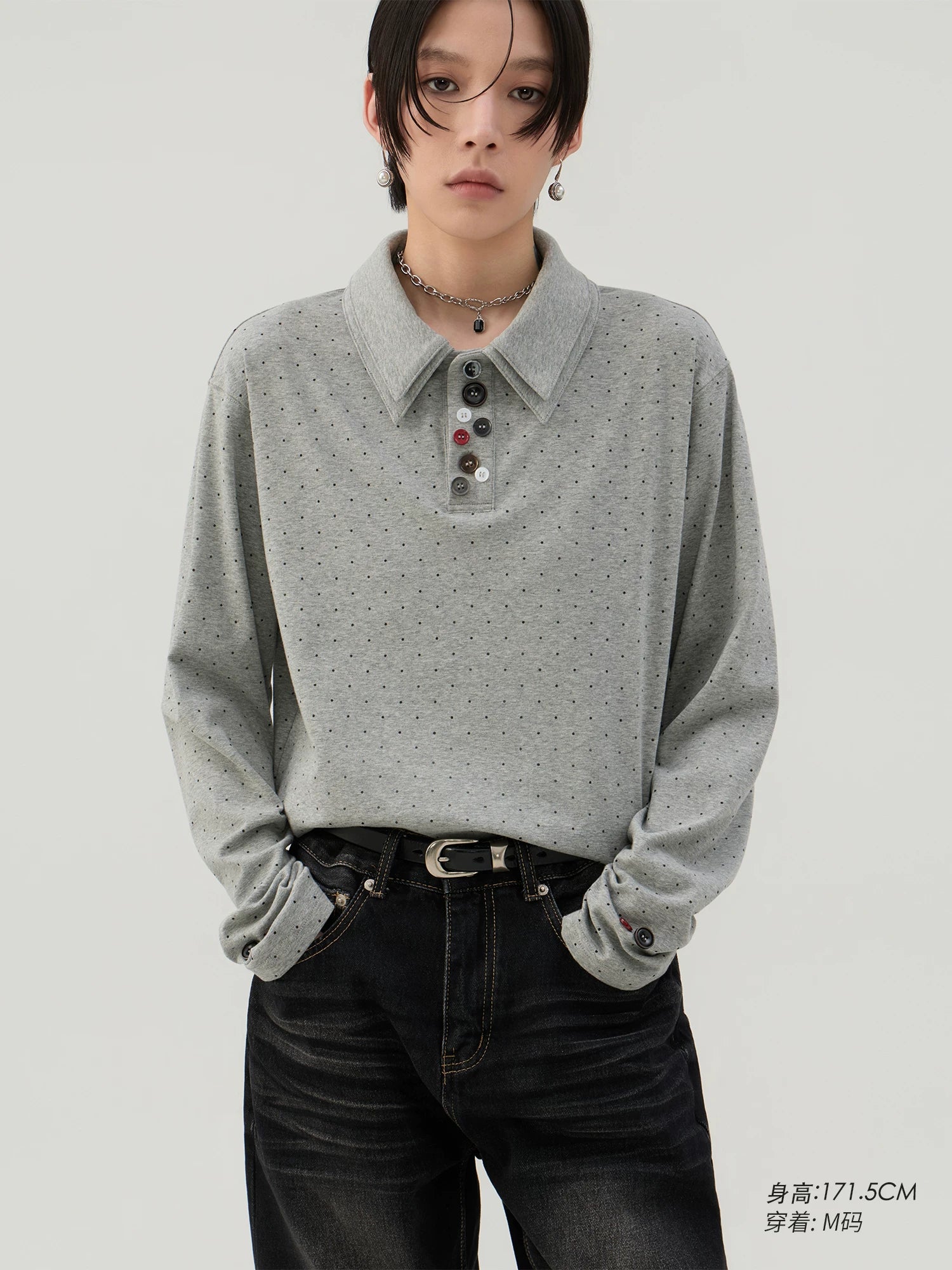 Sameuoo Double Polo Neck Polo Dot Long Sleeve