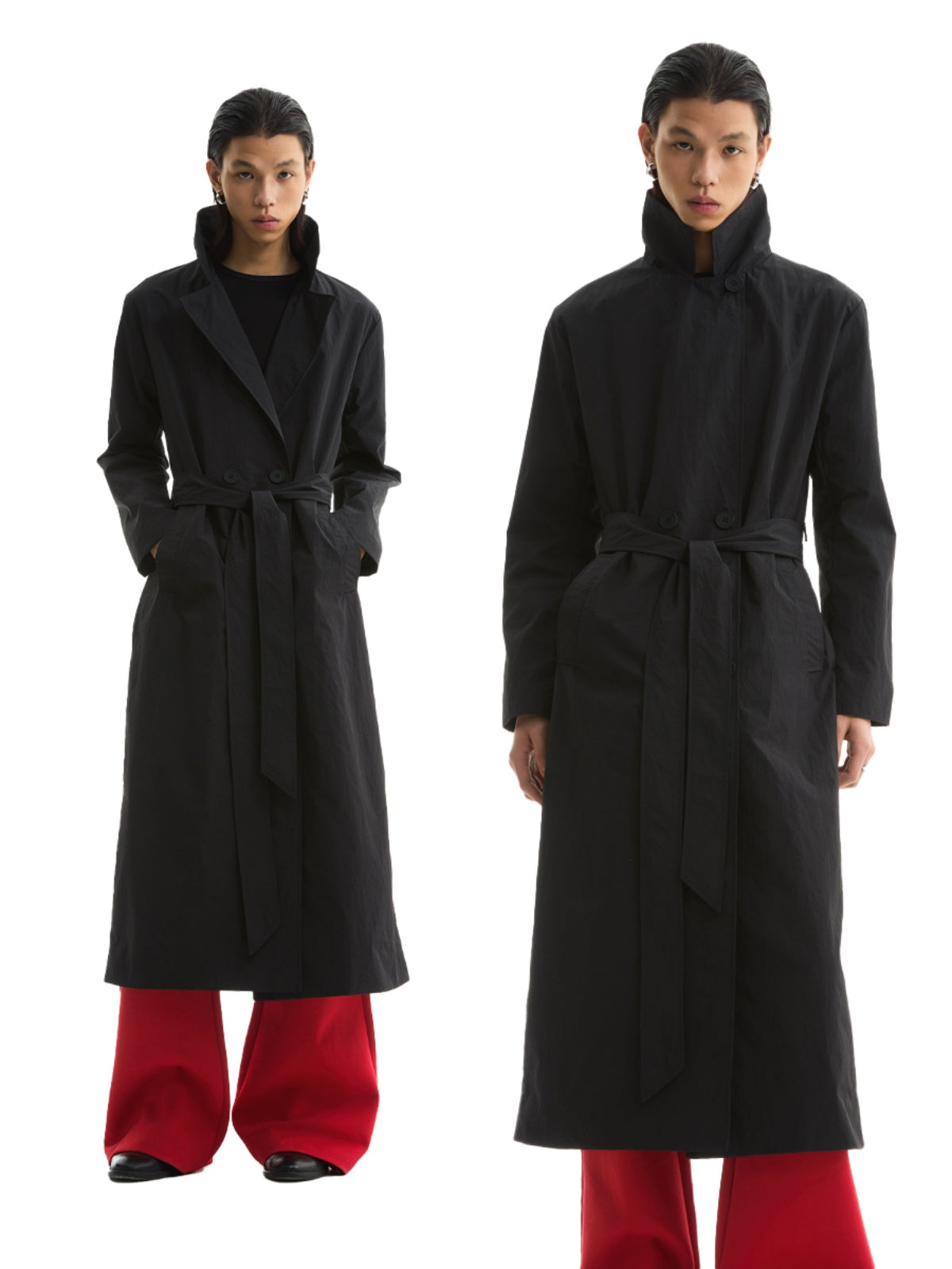 FUNKYFUN Double-breasted Stand-up Collar Loose Trench Coat