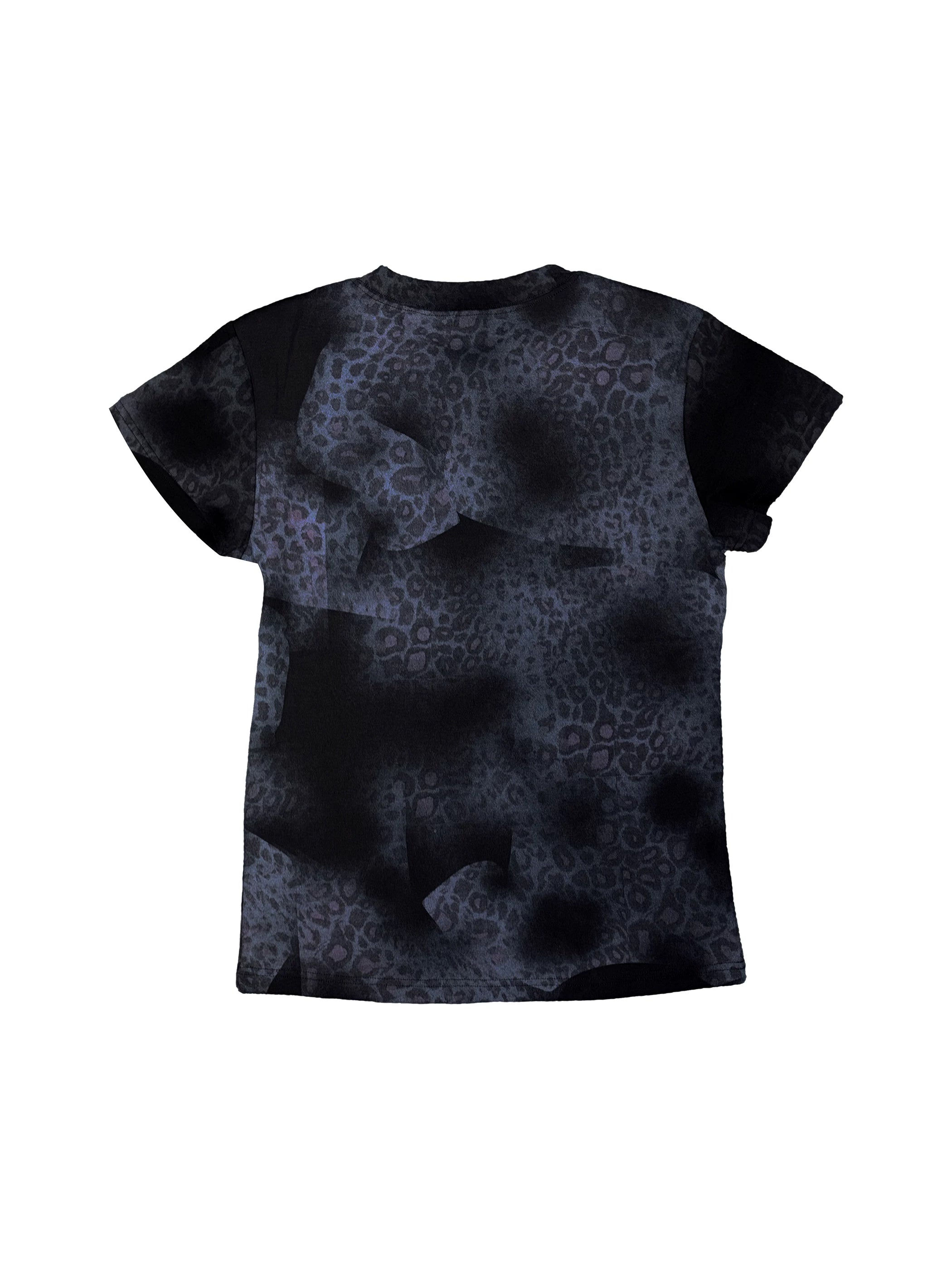 PAIKI Butterfly Leopard Print Hot Silver Front Shoulder Round Neck Tee