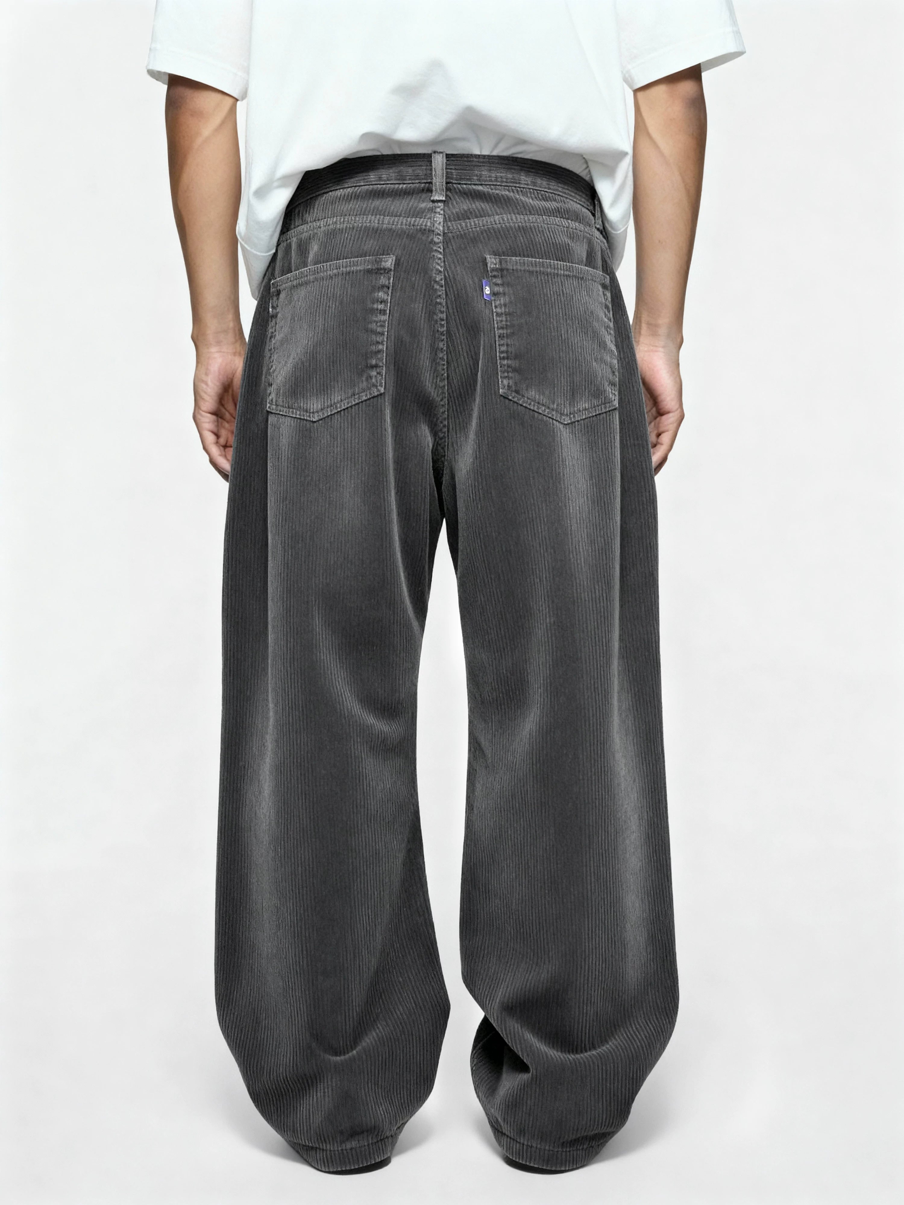 VOWPROGRESS  Corduroy Faded Embroidered Straight Loose Vintage Trousers