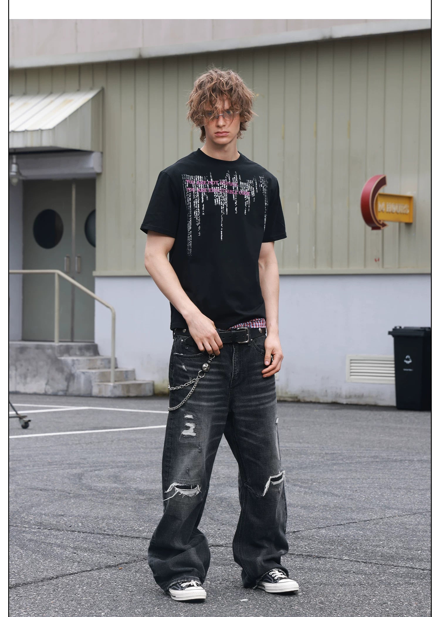 SAXGENWON Retro Hot Drill Front Shoulder Tee