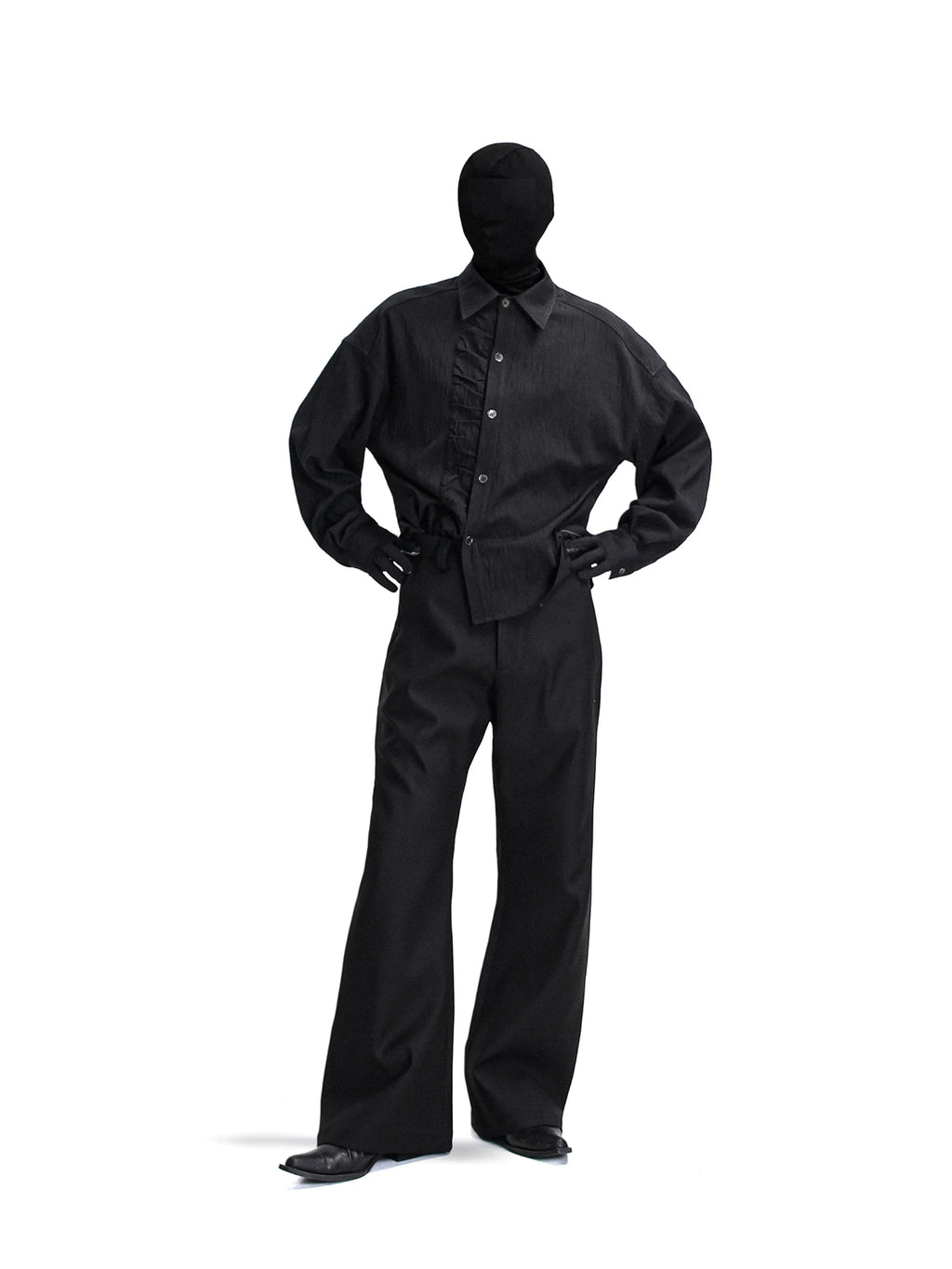 SOUTHFISH Pleated Texture Loose-fitting Long-sleeved Shirt