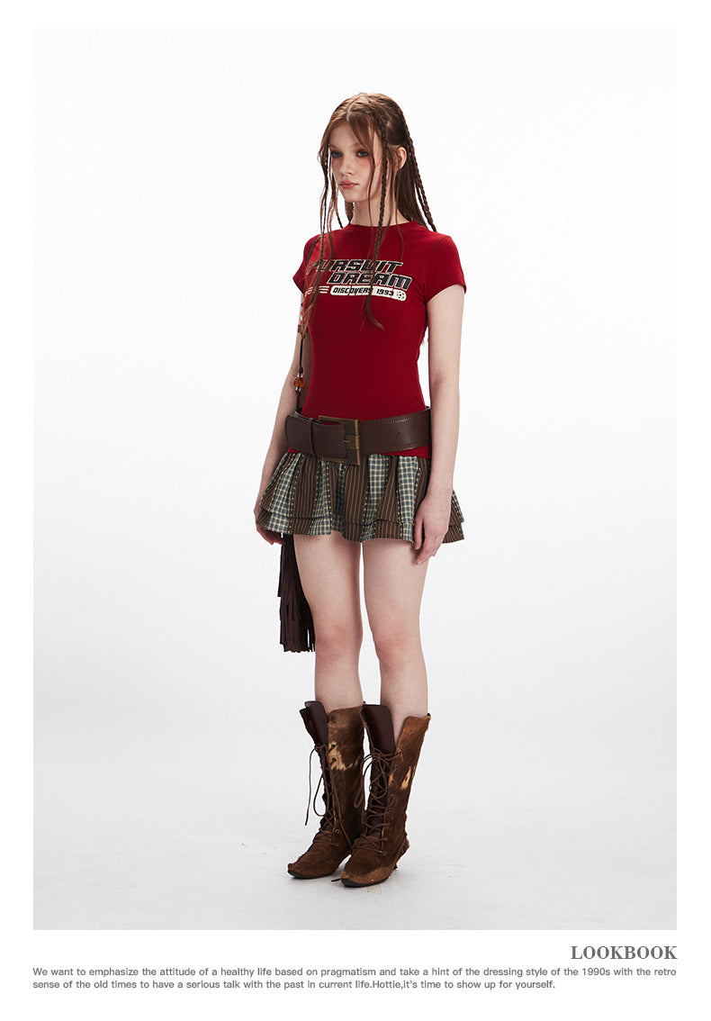 HeyHenry Niche Letter Print Crew Neck Slim Tee