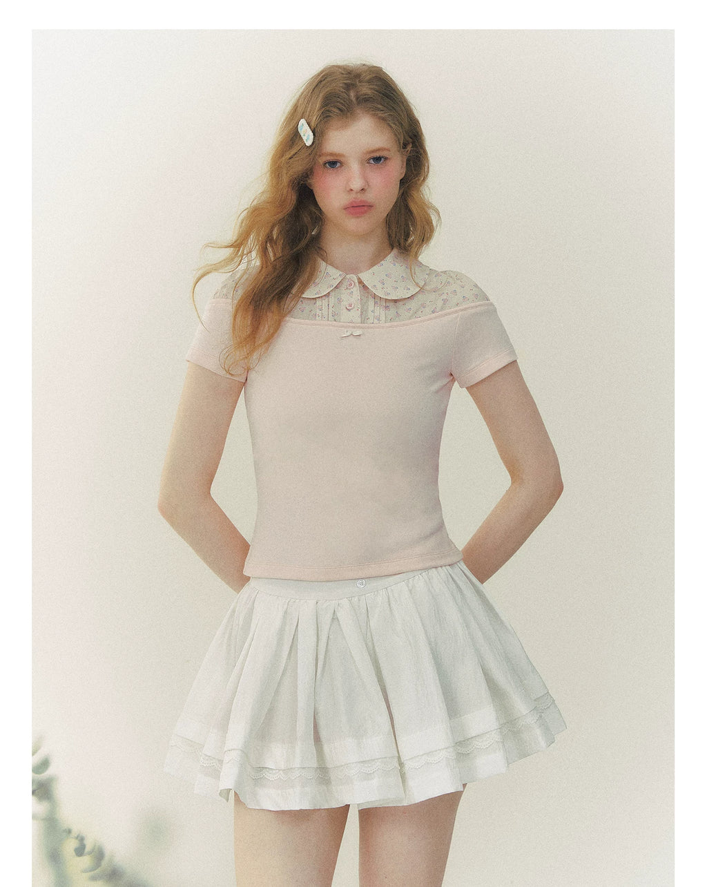 SunsetPark Floral Fake Two-piece Short-sleeved Shirt