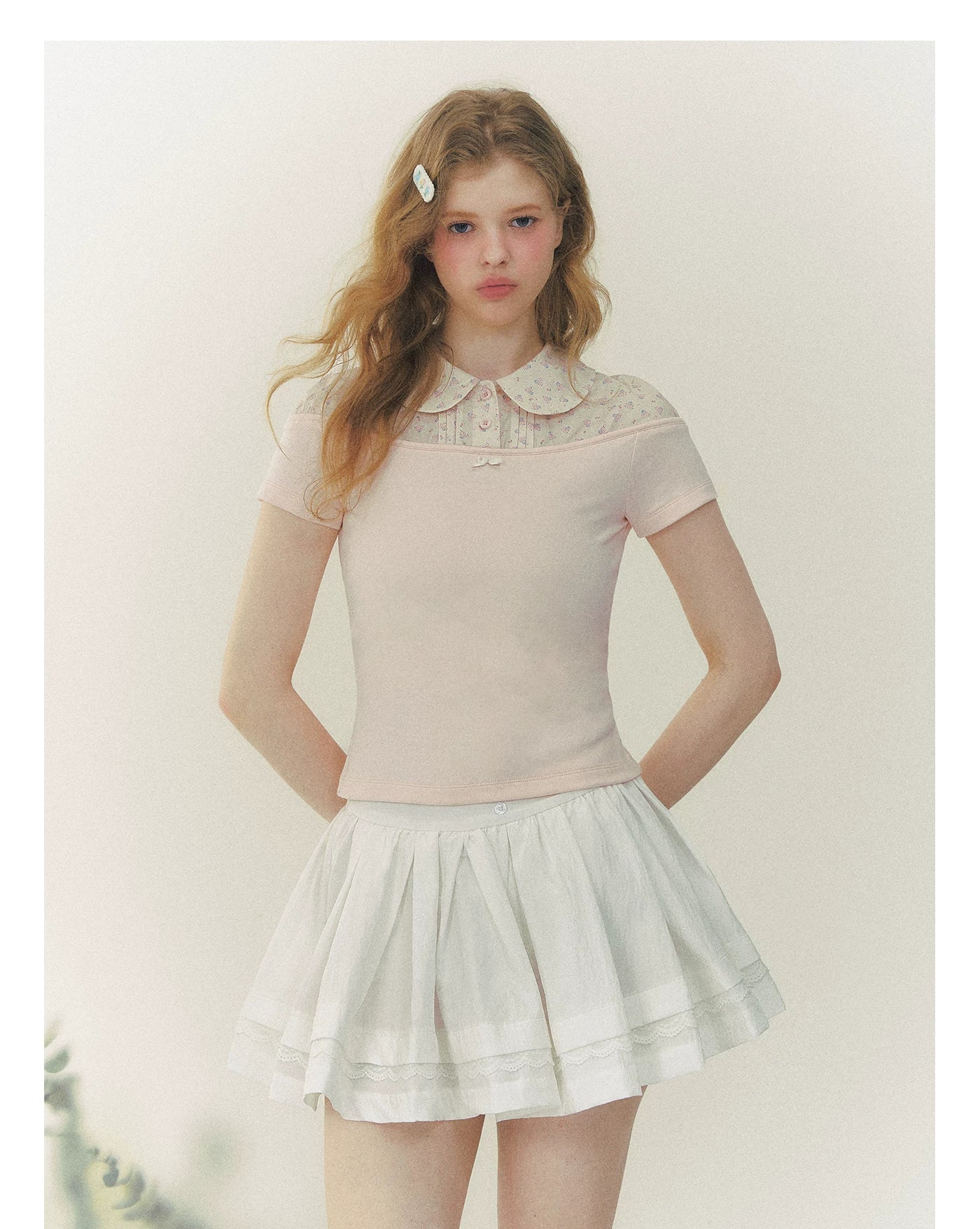 SunsetPark Floral Fake Two-piece Short-sleeved Shirt
