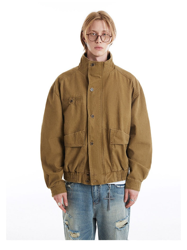 (Clearance) MADEEXTREME Vintage Turtleneck Neutral Loose Denim Jacket