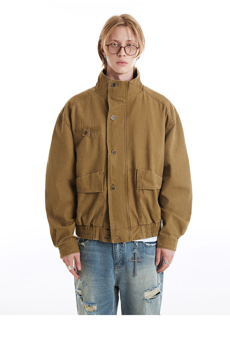 (Clearance) MADEEXTREME Vintage Turtleneck Neutral Loose Denim Jacket