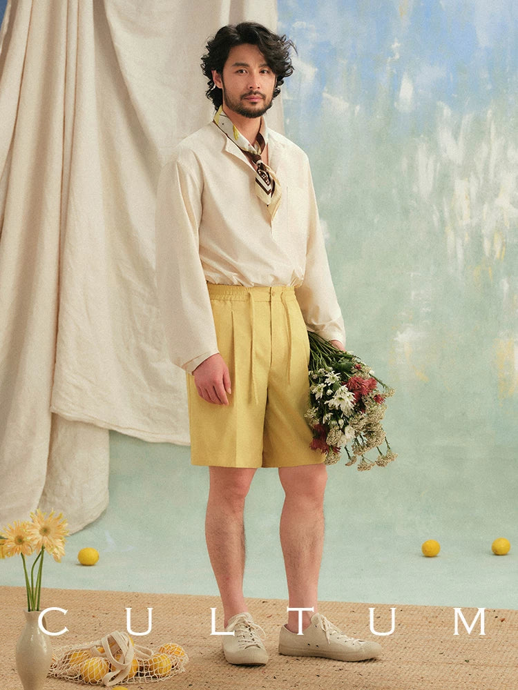 CULTUM Lazy Drawstring Single-pleated Straight-leg Loose Shorts