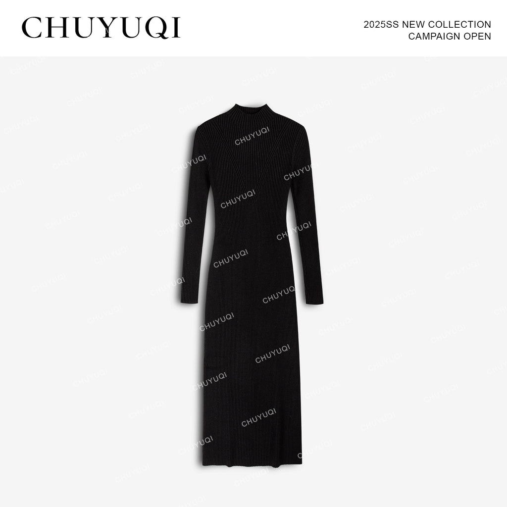 CHUYUQI Waist-knitted Semi-turtleneck Dress