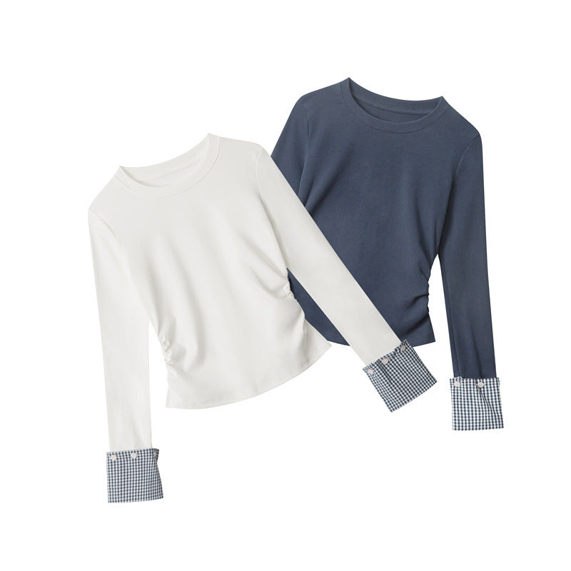 (Clearance) Nariele Waist Wrinkle Splicing Design Long Sleeve