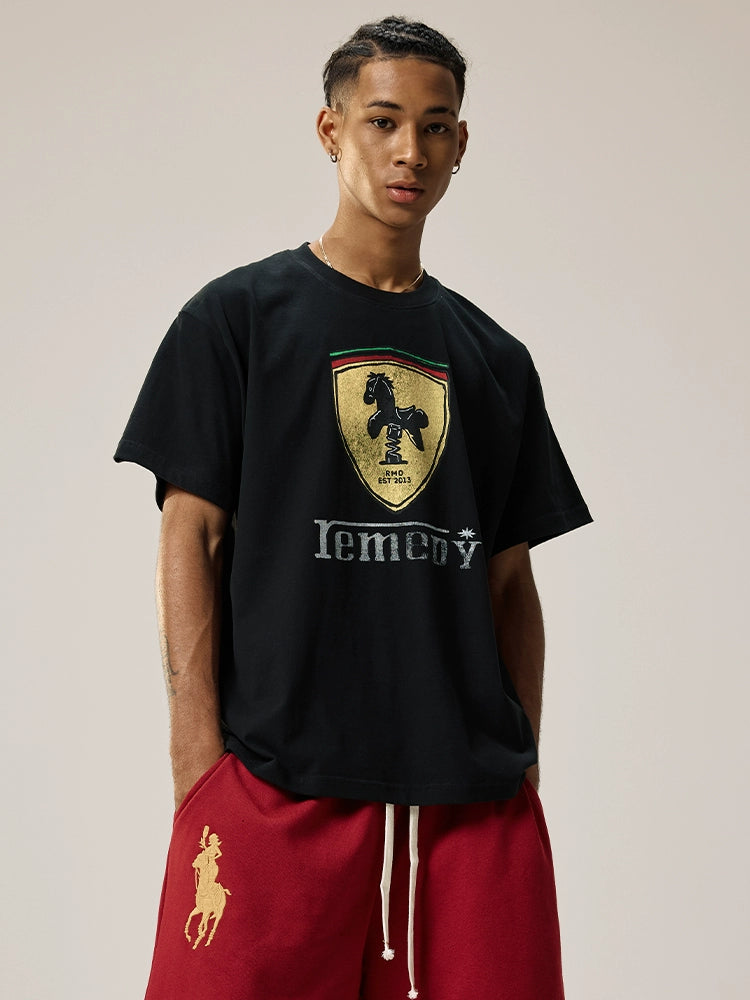 Remedy Rocking Horse Print Loose Round Neck Tee