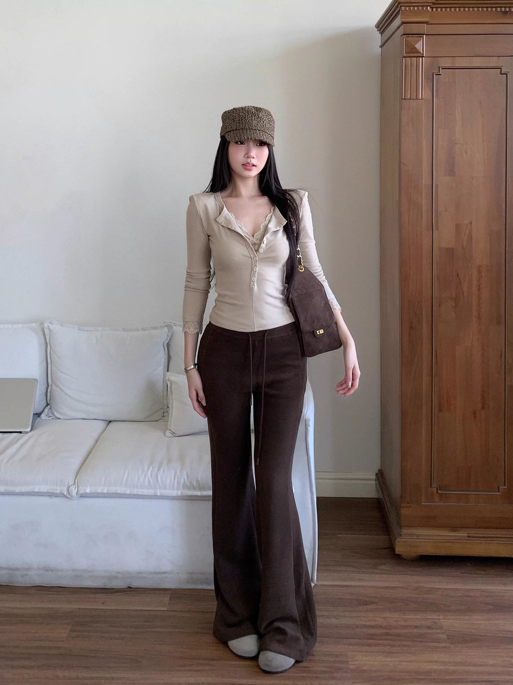 WITHMIN Slim Lace Fake Two Pieces Skinny Long Sleeves