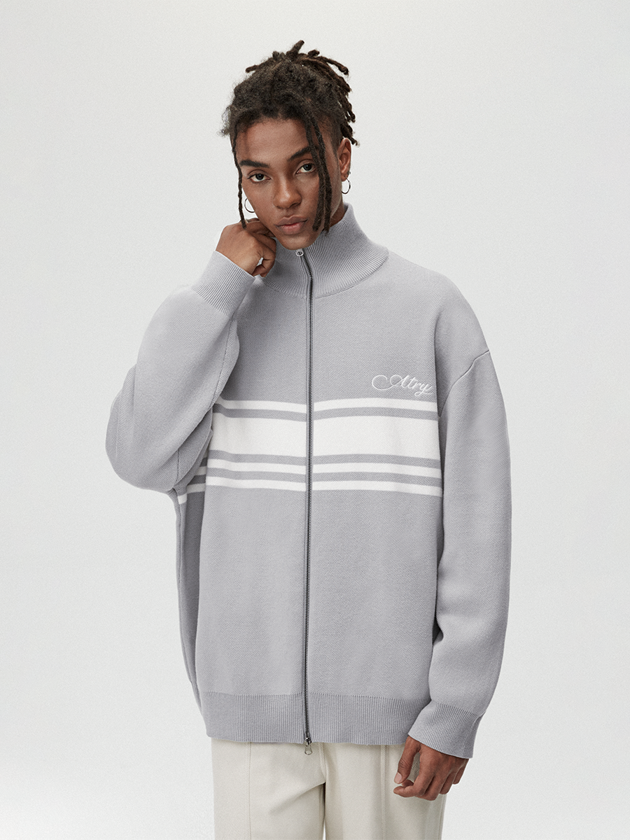 ATRY Striped Cardigan Double-ended Zipper Sweater Jacket