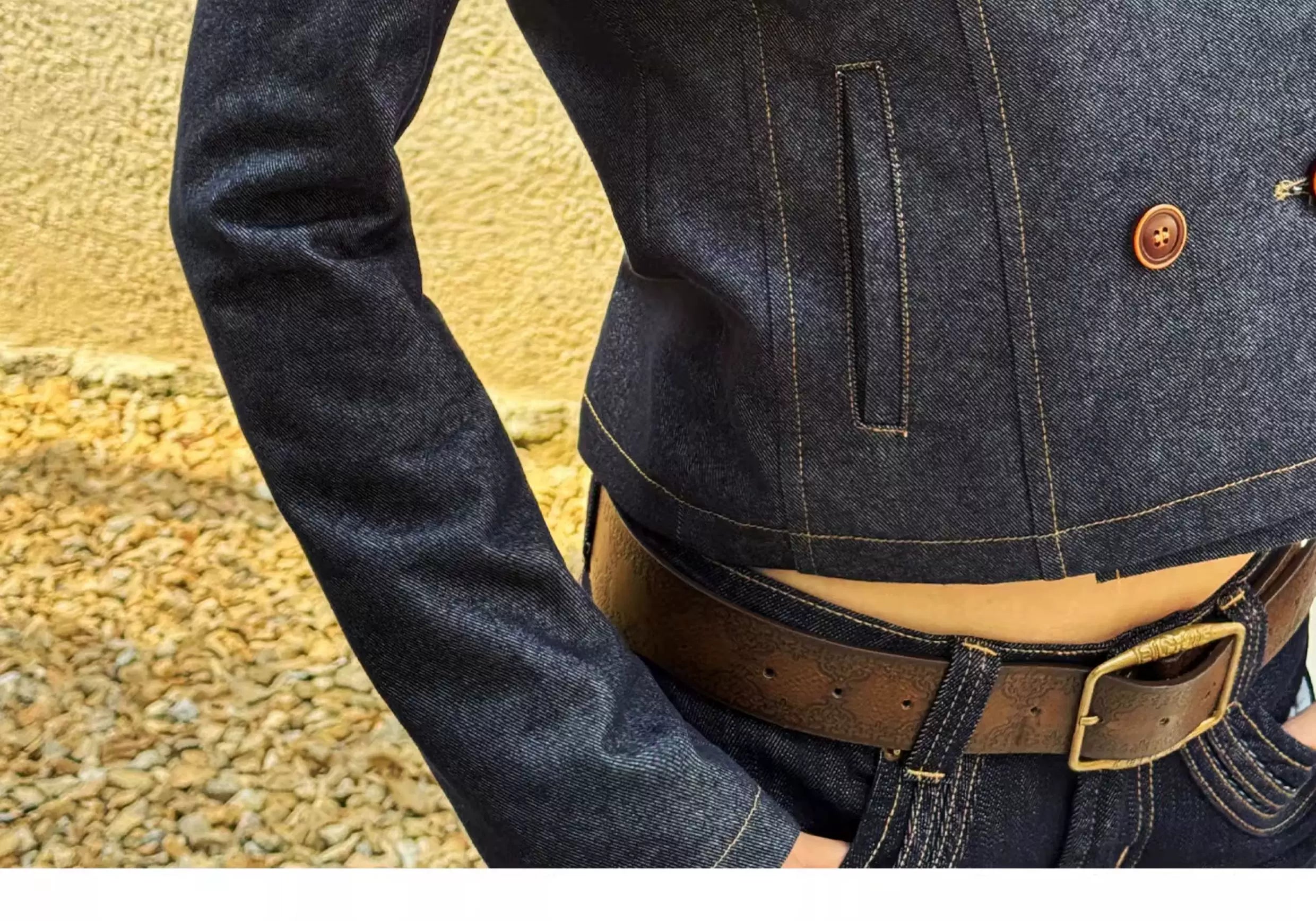 Audwyn Retro Double-breasted Lapel Short Slim Imitation Denim Jacket
