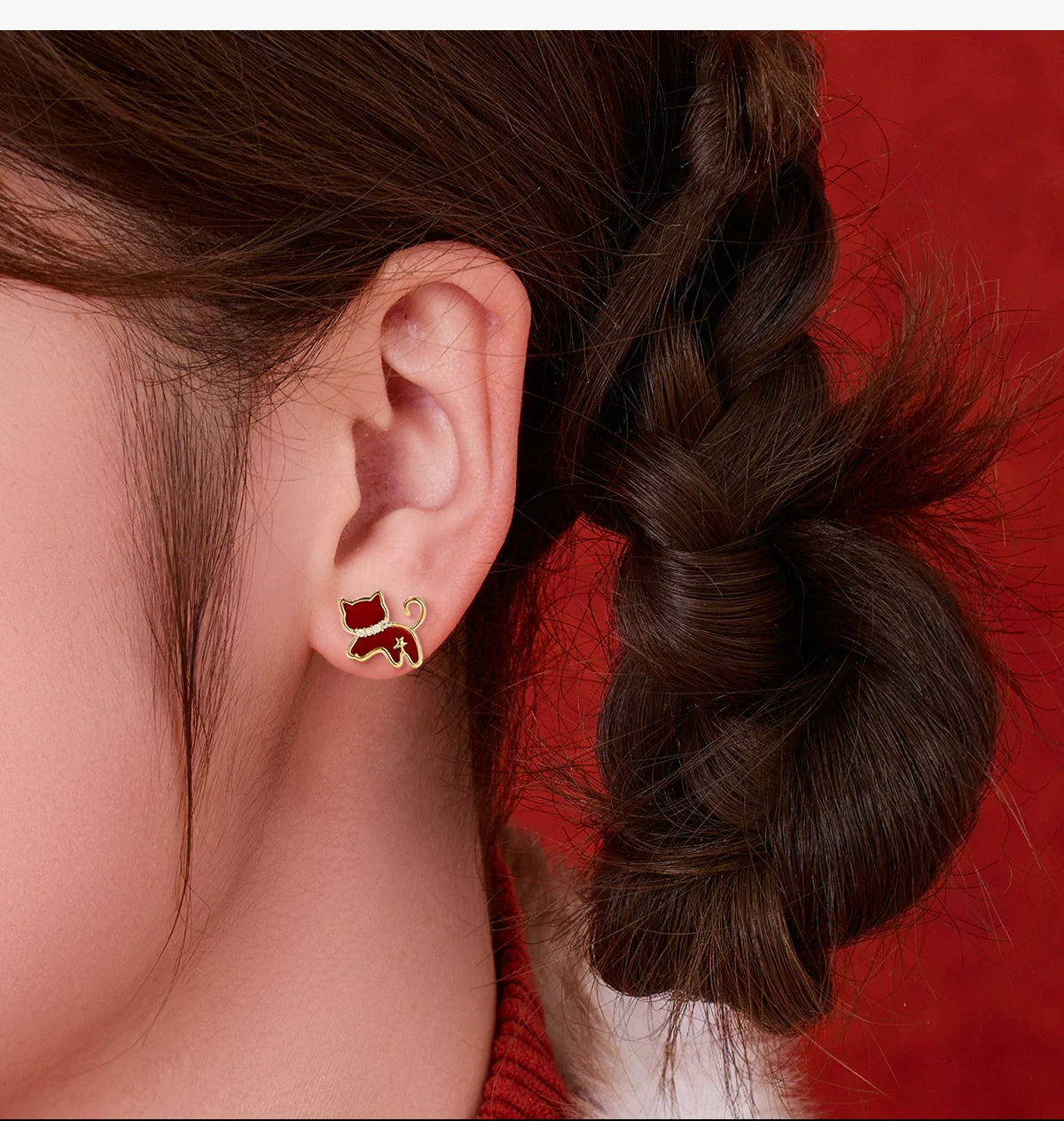 DODOGOGO Red Cute Kitten Stud Earrings