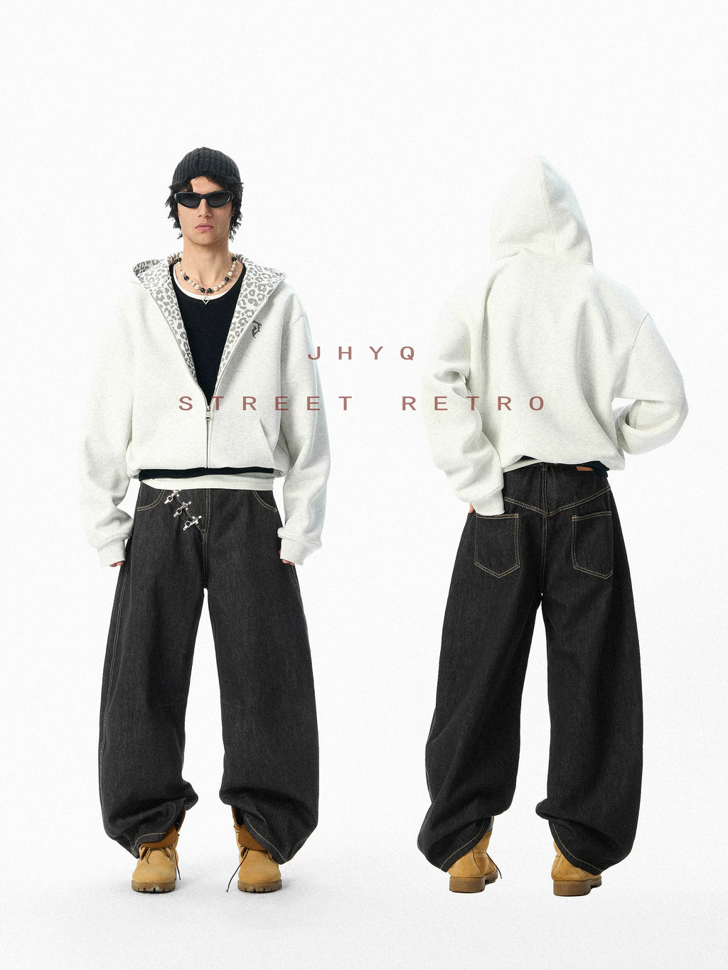JHYQ Hip Hop Style Wide Leg Plane Buckle Loose Jeans