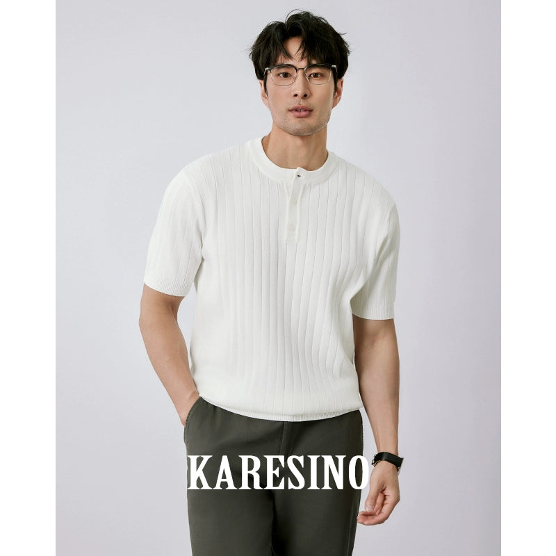 KARESINO Cold Silk Henry Neck Polo Shirt