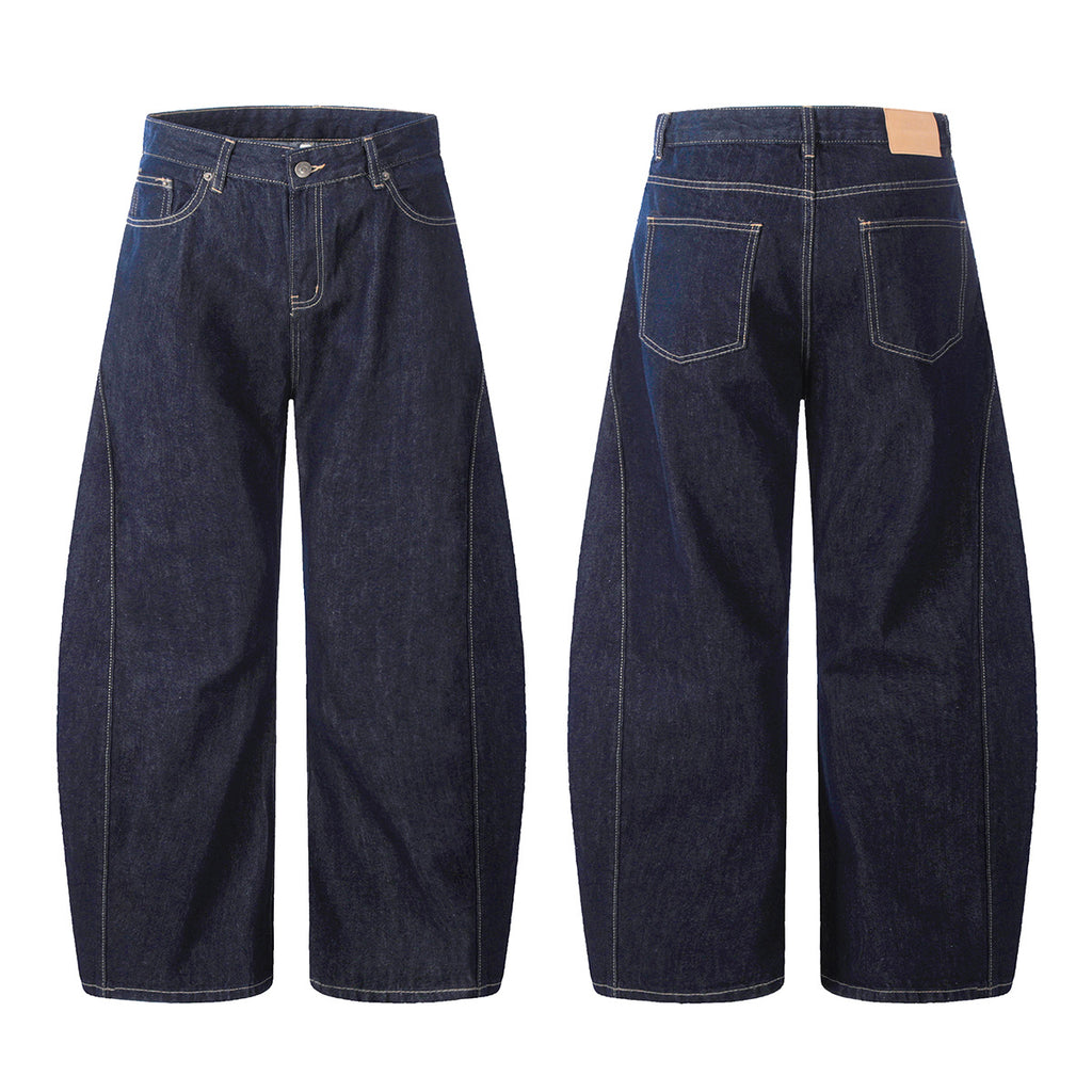 11KN Deconstructed Blue Scimitar Straight Loose Wide-leg Cleanfit Jeans