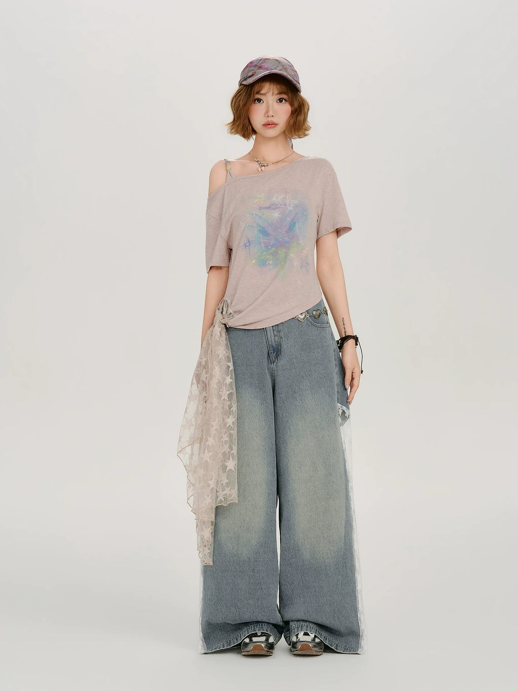 Girlyhalo Vintage Lace Patchwork Wide Leg Jeans