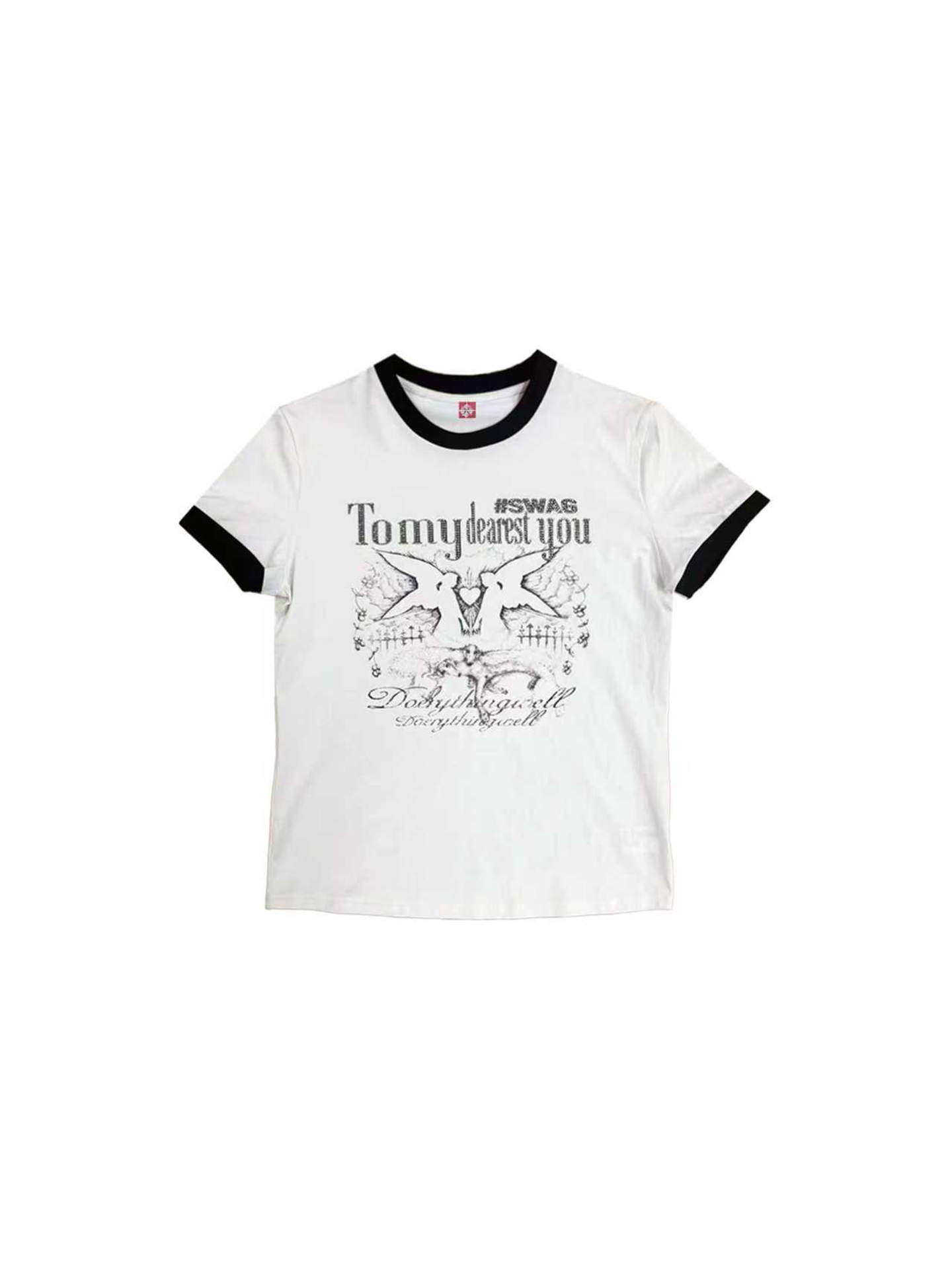 DETW "Angel Slogan" Front Shoulder Slim Versatile Tee