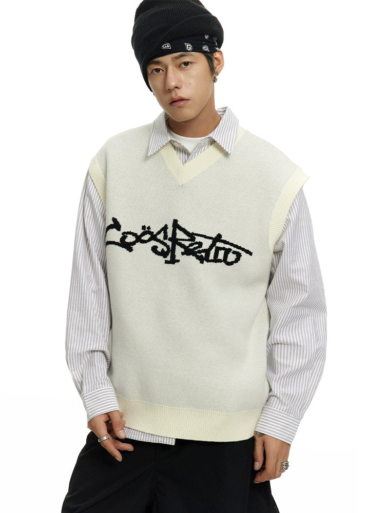 CoosRetro College Style Knitted V-Neck Sweater