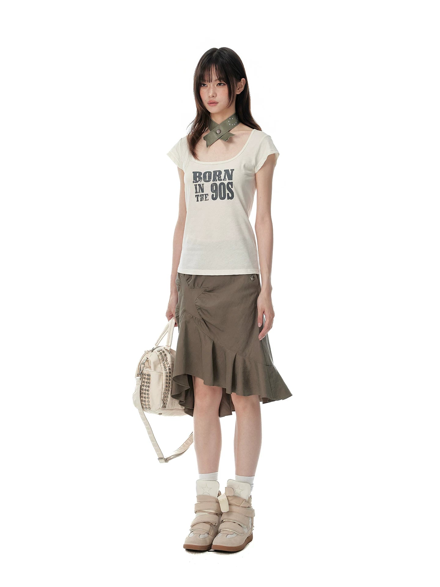 JIKOO Rivet Asymmetrical Pendulum Skirt