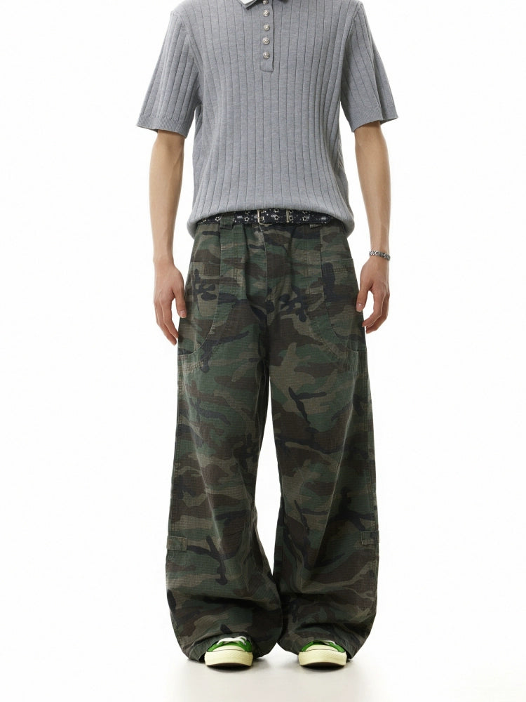 (Clearance) BTSG Retro Washed Faded Camouflage Overalls