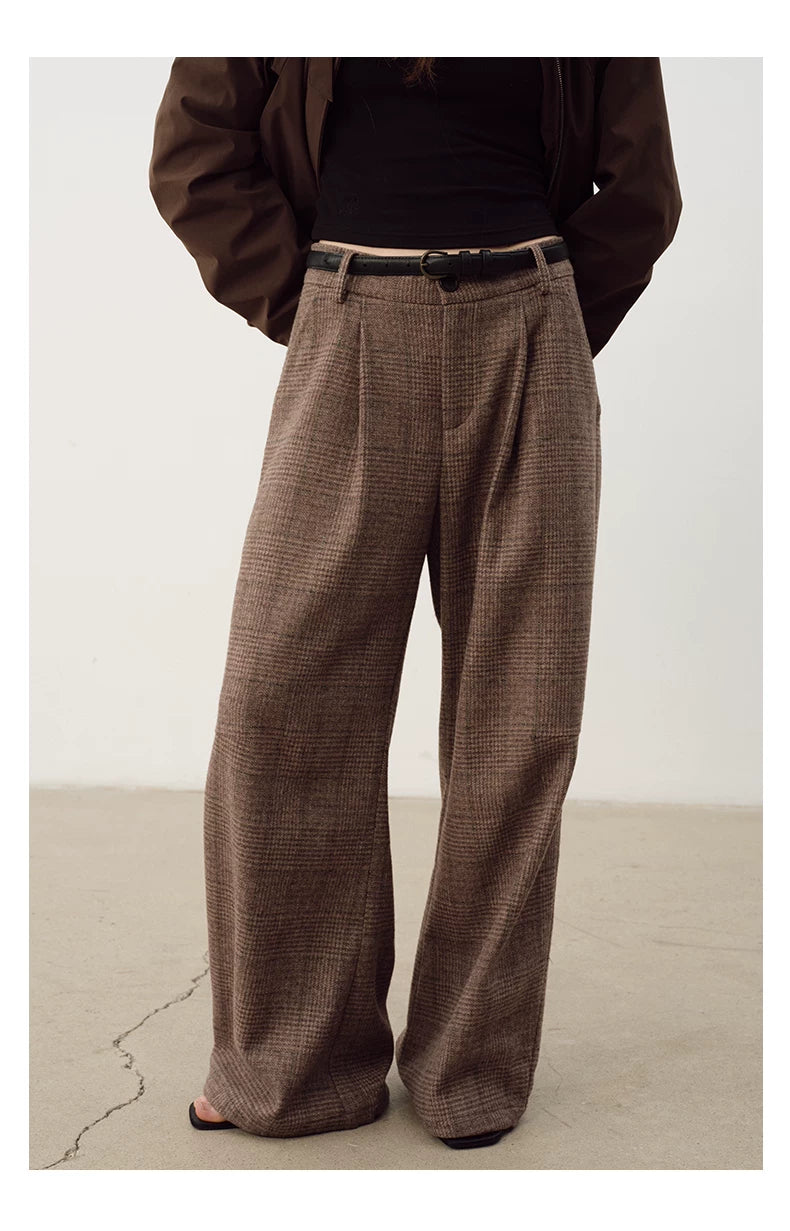 NOT UGLY Vintage Double-pleated Loose Plaid Casual Pants