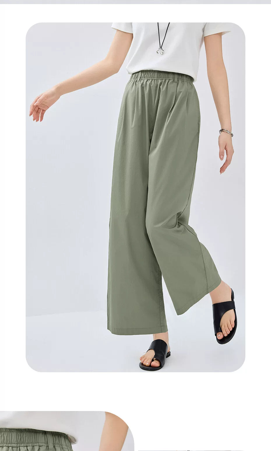 Giordano Pleated Wide-leg Elastic-waisted Capris