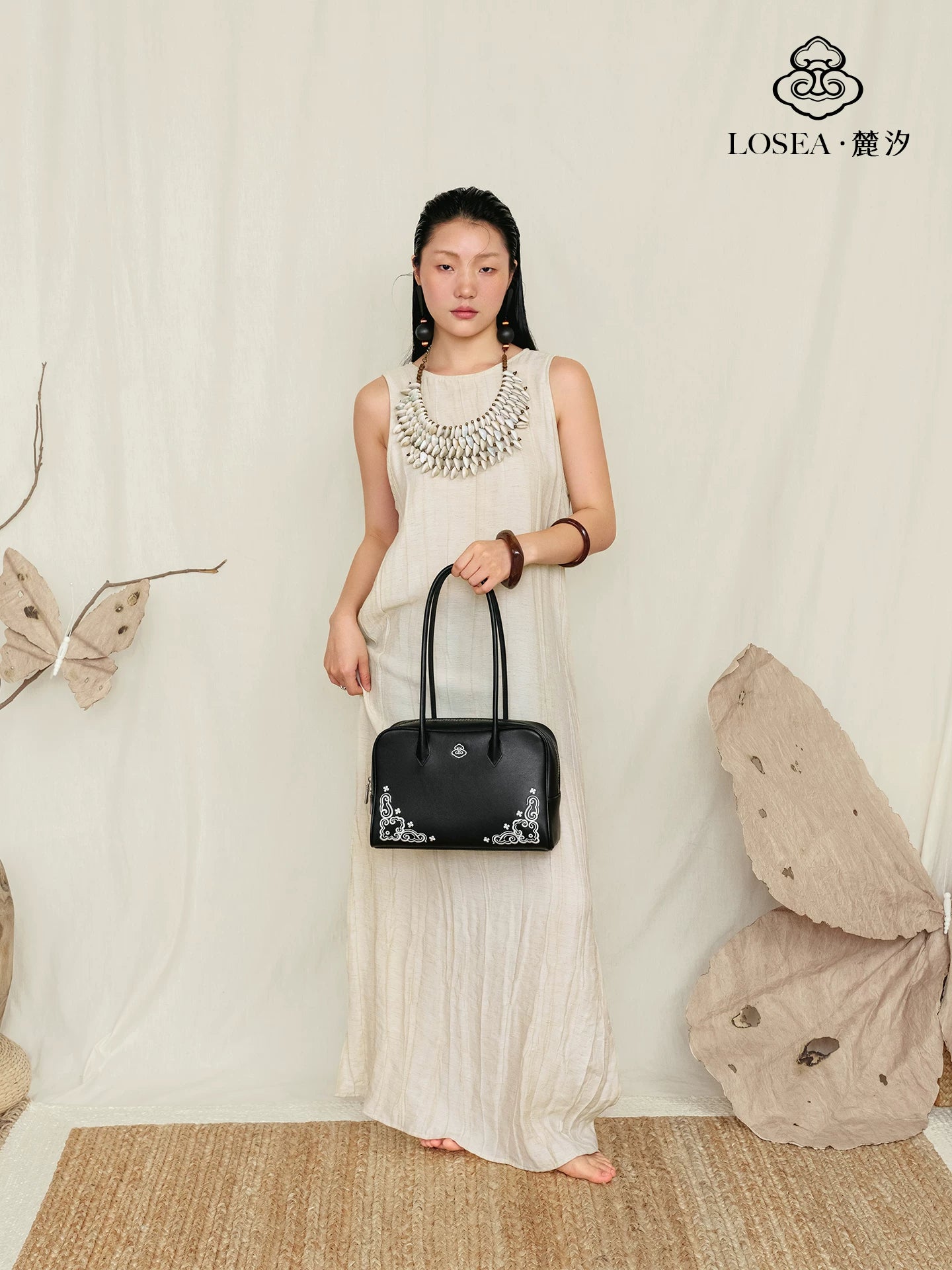 LOSEA First-layer Cowhide Miao Embroidered Shoulder Bag