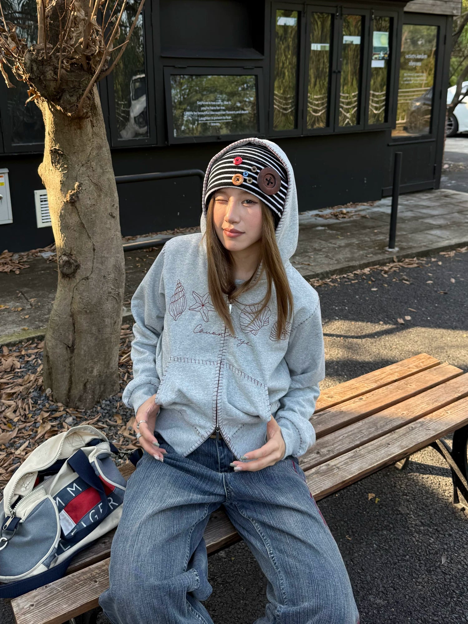 CCYE Vintage Front Shoulder Hooded Embroidered Sweater Jacket