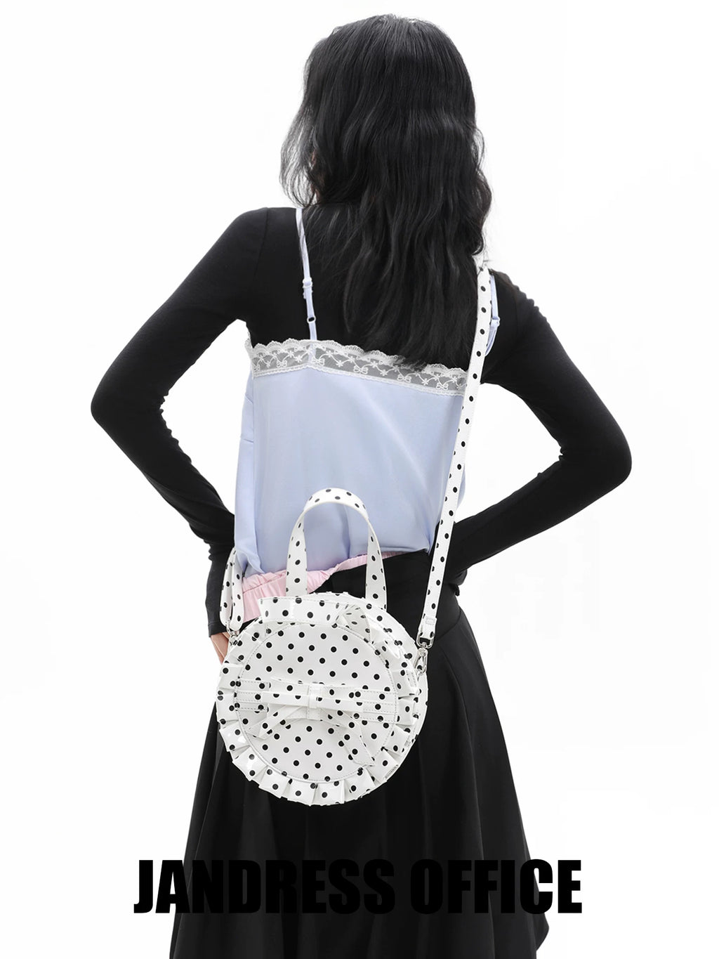 JANDRESS Polka Dot Lace Bow Messenger Bag