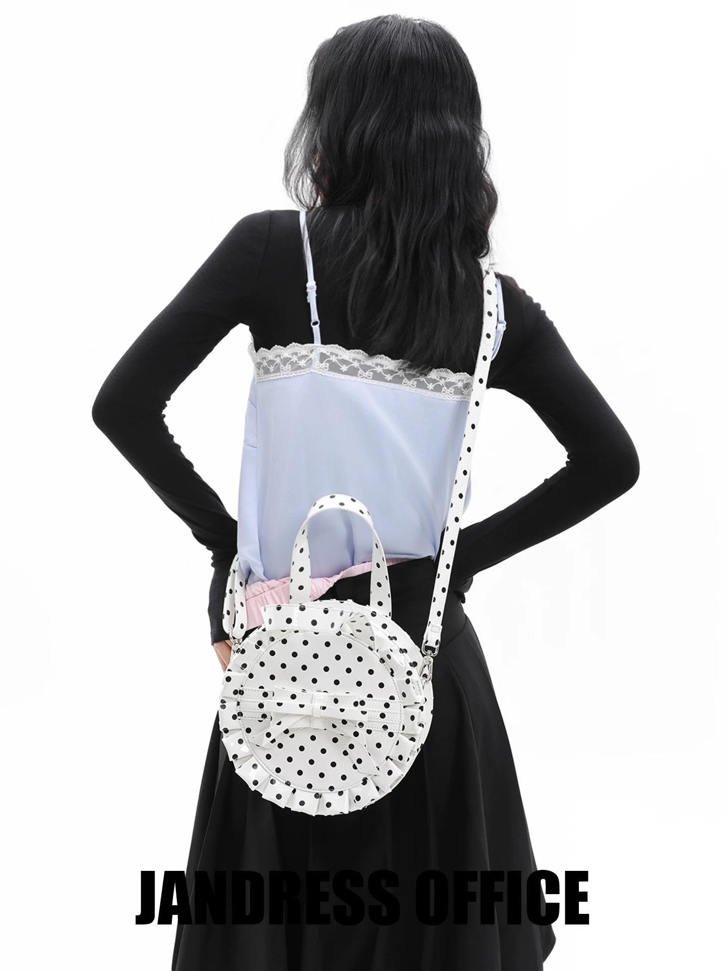 JANDRESS Polka Dot Lace Bow Messenger Bag