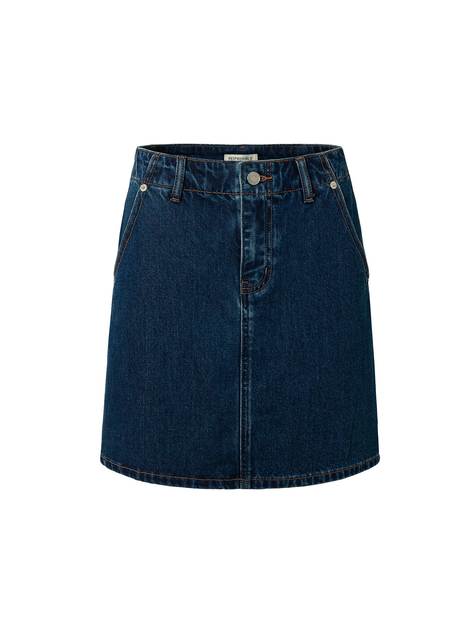 RPB BRAND Lined Micro-elastic Washed Denim Skirt
